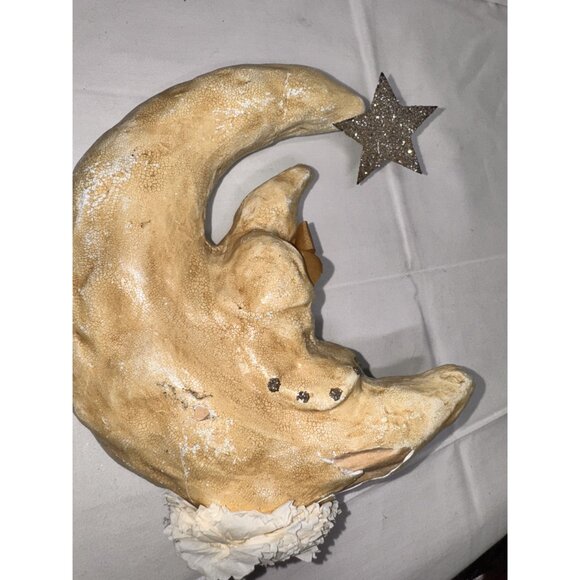 Nicol Sayre Vintage Paper Machet Handcrafted Moon & Star Ornament With Sitting F - Picture 9 of 16